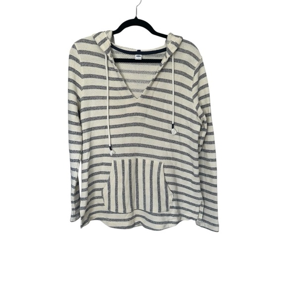 French Terry V-Neck Baja-Stripe Pullover Hoodie Old Navy Womens Small - Picture 1 of 5